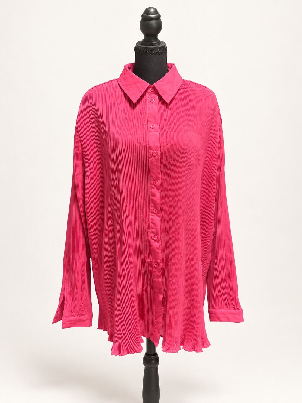 NWT PrettyLittleThing Hot Pink Plissé Oversized Button-Front Shirt US 8